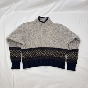 Sisley Italy Relaxed Elegance Crop Wool Sweater Cable Knit Fisherman Fair Isle